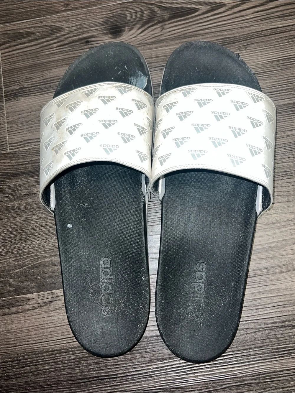 adidas Men’s Black and White Logo Slide Sandals